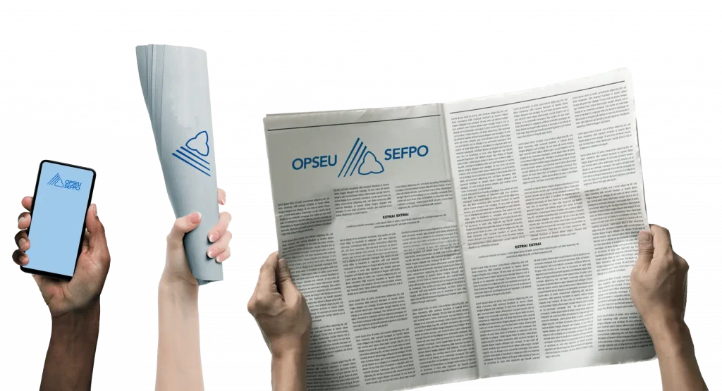 Cellphone, newspaper showing ways to connect with OPSEU/SEFPO